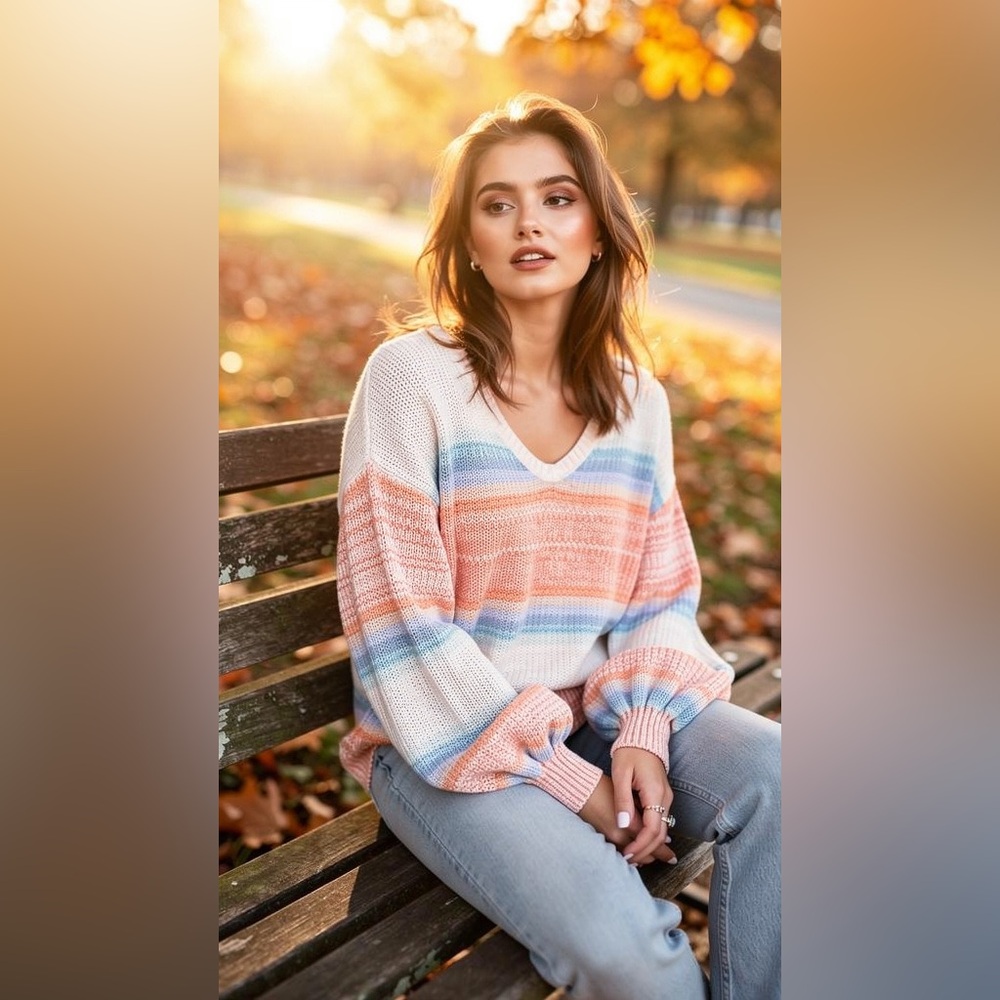 LOFT Pastel Striped V-Neck Sweater